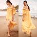 Anthropologie Dresses | Anthropologie Ruffle Oversized Button Down Off The Shoulder Gauze Maxi Dress Nwt | Color: Orange/Yellow | Size: M