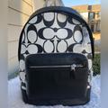 Coach Bags | Coach West Backpack In Signature Canvas Men Bag Black And White Signature | Color: Black/White | Size: 12 1/2" (L) X 16 3/4" (H) X 6" (W)