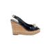 Tory Burch Wedges: Black Print Shoes - Women's Size 10 - Peep Toe