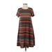 Lularoe Casual Dress - A-Line Crew Neck Short Sleeve: Brown Stripes Dresses - Women's Size X-Small
