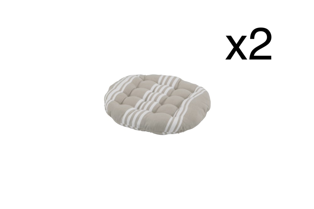 Pack de 2 coussins pour chaise ronde 40 cm rayures beiges