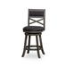 24" Counter Height X-Back Swivel Stool, Weathered Gray Finish, Charcoal Fabric Seat