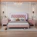 3-Pieces Bedroom Sets,Queen Size Upholstered Platform Bed with LED Lights and Two Nightstands-Pink