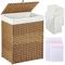 Laundry Hamper with Lid, 90L Clothes Hamper with 2 Removable Liner Bags, Handwoven Synthetic Rattan Laundry Basket