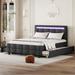 Queen Size Upholstered Platform Bed with LED Frame, with Twin XL Size Trundle and 2 drawers, Linen Fabric