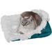 Furhaven Self-Warming Cat Bed for Indoor Cats 4-Beds-in-1 & Washable - Plush Long Faux Fur Convertible Cuddler - Spruce Small