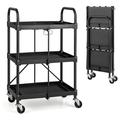 Nightcore 3-Layer Folding Trolley Rolling Tool Cart w/Additional Storage Bins & 4 Universal Wheels Heavy-Duty Metal Frame Mobile Utility Cart for Workshop Warehouse Picnic