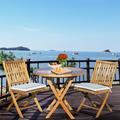 3 Piece Teak Wood Long Beach Patio Bistro Dining Set 36 Round Folding Table with 2 Folding Side Chairs