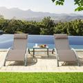 DENIS LAWN Set of 3 Pool Lounge Chairs Adjustable Aluminum Outdoor Chaise Lounge Chairs Beige
