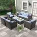 Ainfox Outdoor Patio Wicker Sofa Sectional Ratton Sofa Set Light Blue-7pcs 7PCS 7