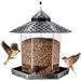 Twinkle Star Wild Bird Feeder Outdoor Hanging for Garden Yard Outside Decoration Hexagon Shaped with Roof Silver