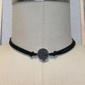 Free People Jewelry | Black Chunky Strap Choker With Shimmery Sparkly Dark Grey Crystal Front Pendant | Color: Black/Gray | Size: Os