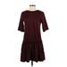 Zara W&B Collection Casual Dress - DropWaist Crew Neck 3/4 sleeves: Burgundy Solid Dresses - Women's Size Small