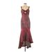 ML Monique Lhuillier Cocktail Dress - High/Low: Burgundy Paisley Dresses - Women's Size 8