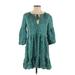 Zara Casual Dress - Mini Tie Neck 3/4 sleeves: Teal Dresses - New - Women's Size X-Small