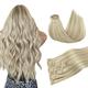 DOORES Seamless Clip in Hair Extensions, Ash Blonde Highlighted Platinum Blonde 110g 7pcs 20 Inch, Hair Extensions Clip ins Seamless Human Hair Extensions Straight Hair Thin Weft