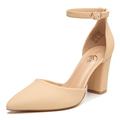 Trary Women's Heels,Women's Pumps,Black Nude Heels for Women,Chunky Heels for Women,Closed Toe Heels for Women,High Platform Heels，Pointed Toe Dress Office Wedding Shoes for Women, Nude Nubuck, 8 UK