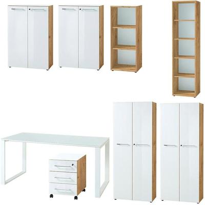 Büromöbel-Set GERMANIA "GW-Monteria", weiß (eiche, weiß), Metall, Holzwerkstoff, Arbeitsmöbel-Sets Image