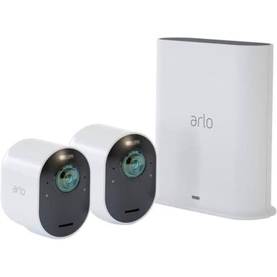 ARLO Überwachungskamera "Ultra 2 Spotlight Kabelloses 4K-UHD-Überwachungssystem mit 2 Kamera", schwarz-weiß (weiß, schwa