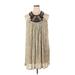 Moa Moa Cocktail Dress - Shift High Neck Sleeveless: Tan Stripes Dresses - Women's Size X-Large