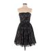 Neiman Marcus Cocktail Dress - A-Line Strapless Sleeveless: Black Print Dresses - Women's Size 4