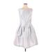 Alfred Sung Cocktail Dress - Fit & Flare: Silver Print Dresses - New - Women's Size 18