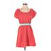 Roxy Casual Dress - A-Line Scoop Neck Short sleeves: Red Print Dresses - Women's Size Small