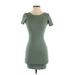 Open Edit Casual Dress - Mini Crew Neck Short sleeves: Green Solid Dresses - Women's Size 2X-Small