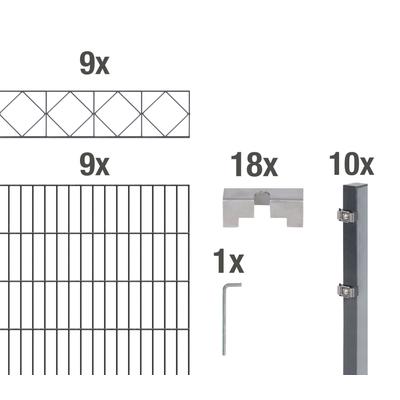 Doppelstabmattenzaun ALBERTS "Bergen", grau (anthrazit), H:140cm, Stahl, Zaunelemente, anthrazit, Höhe: 100-160cm, Gesam