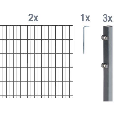 Doppelstabmattenzaun ALBERTS "Grundset", grau (anthrazit), H:140cm, Stahl, Zaunelemente, Höhe: 80-160 cm, Gesamtlänge: 4