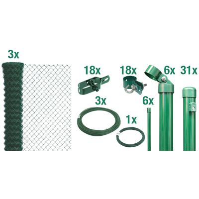 Maschendrahtzaun ALBERTS, grün, H:150cm, Stahl, Zaunelemente, Höhe: 80 - 200 cm, Gesamtlänge: 15 - 100 m, zum Einbetonie