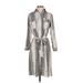 NY Collection Casual Dress - Shirtdress: Gray Snake Print Dresses - Women's Size Small Petite