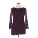 Xhilaration Casual Dress - Bodycon Crew Neck 3/4 sleeves: Purple Print Dresses - Women's Size X-Large