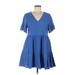 Fancyinn Casual Dress - Mini V-Neck Short sleeves: Blue Print Dresses - Women's Size Medium