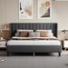 Ebern Designs Malcah Platform Bed Upholstered/Linen in Black | 38.5 H x 81 W x 81 D in | Wayfair 461993B7705F4BD49794AE12CDC168DA