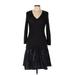 MiXT by Heidi Weisel Casual Dress - DropWaist V Neck 3/4 sleeves: Black Solid Dresses - Women's Size Large