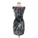 Helmut Lang Casual Dress - Sheath Boatneck Sleeveless: Silver Print Dresses - Women's Size 8