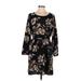 J.Crew Factory Store Casual Dress - Mini Scoop Neck 3/4 sleeves: Black Floral Dresses - Women's Size 8