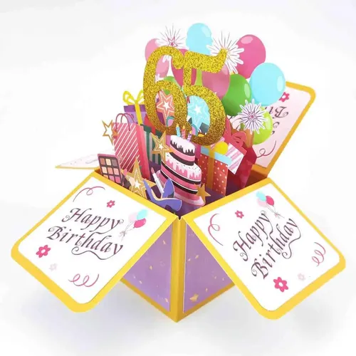 3D-Geburtstagskarte 3D-Grußkarte bunte 3D-Box-Geburtstagskarte für Mama Papa feiern ihren 65./55. Geburtstag mit einem niedlichen Kuchen