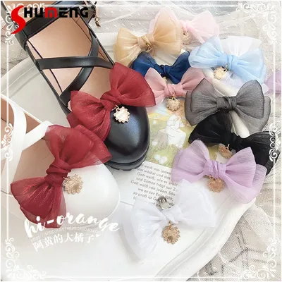 Moda giapponese per accessori per ragazze Clip per scarpe Lolita a 12 colori striscia di filato scarpe in pelle con fiocco fibbia ornamento Kawaii per le donne