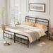 Deep Rustic Brown Metal Platform Bed Frame with Victorian Style Wrought Iron-art Headboard Footboard, Black Ball Decoration