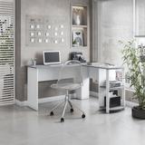 Modern L-Shaped Desk with Side Shelves for Entryway Living Room，Office Room, Grey