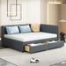 Full Size Upholstered Daybed with 2 Storage Drawers Sofa Bed Frame, Linen Fabric