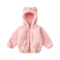 QUYUON Baby Boy Winter Jacket Discounts Long Sleeve Fleece Jacket Toddler Baby Boys Girls Solid Color Plush Cute Bear Ears Winter Hoodie Coat Jacket Pink 1T-2T