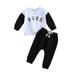 ZIZOCWA Baby Boys Letter Printed Fall Sweatshirts Jogger Pants Clothes Set Casual O-Neck Long Sleeves Color Block Tops Pullover Sweatpants Black Size70