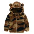 QUYUON Baby Boy Winter Jacket Winter Long Sleeve Fleece Jacket Toddler Baby Boys Girls Stripe Camouflage Plush Cute Bear Ears Winter Hoodie Thick Coat Jacket Brown 18-24 Months