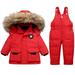 QUYUON Baby Girl Coat Sale Long Sleeve Skit Suit Winter Baby Boys Girls Polka Printed Thickened Down Jacket Strap Pants Two-piece Suit Red 1T-2T