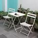 3 Piece Patio Bistro Set, Metal Foldable Square Table and 2 Slat Back Chairs Portable Outdoor Garden Furniture