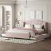 Pink Queen Size Wingback Platform Bed with One Twin Trundle and 2 Drawers