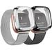 Tobfit [2 Pack Metal Bands Compatible with Fitbit Versa 2 with [2 x TPU Screen Protector Case] Full Coverage Stainless Steel Adjustable Magnetic Bracelet Wristbands (Black & Silver Small)